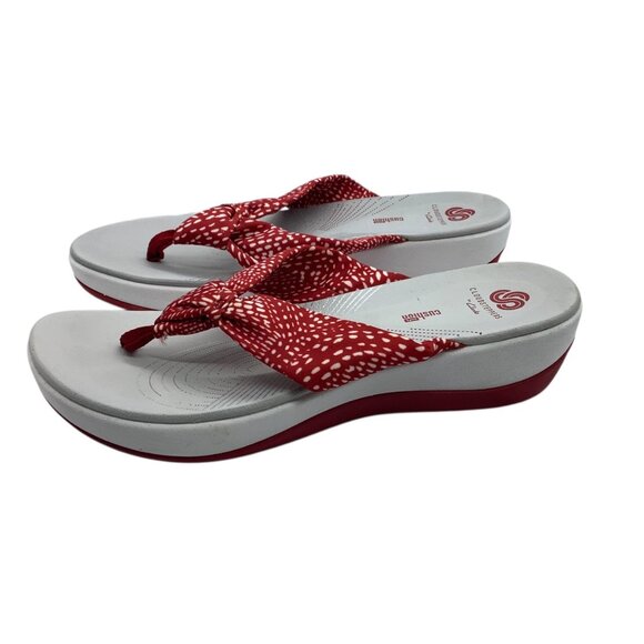 Clarks Cloudsteppers Womens Red Polka Dot Slide Sandals Size 8 Comfortable - Picture 4 of 6
